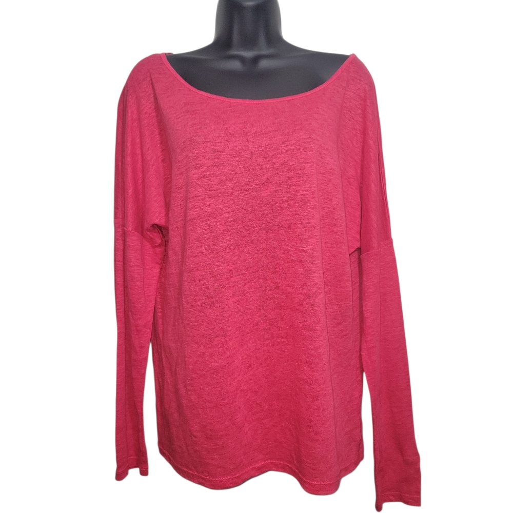 Vince 100% Linen Long Sleeve Boat Neck Sweater Pink S